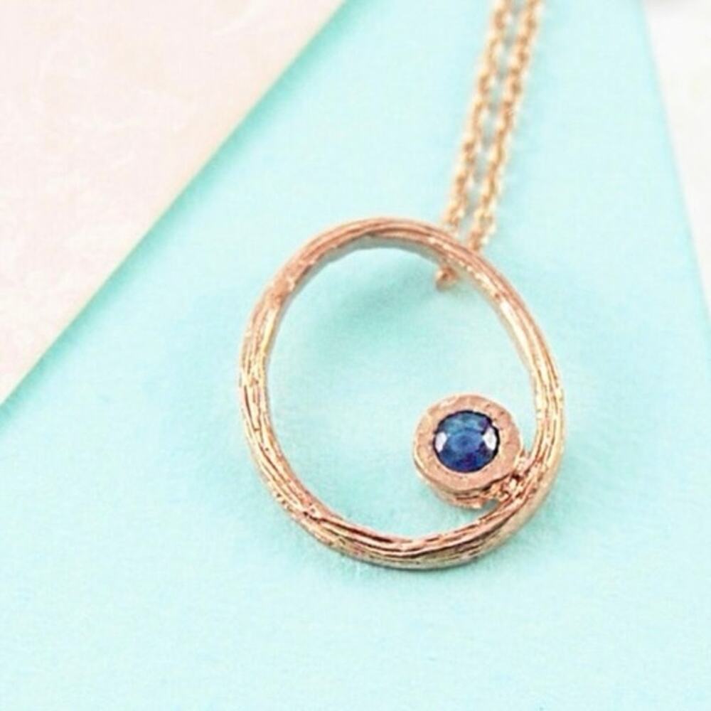 Blue Sapphire‎ Pendant September Birthstone Sterling Silver Rose Gold Necklace